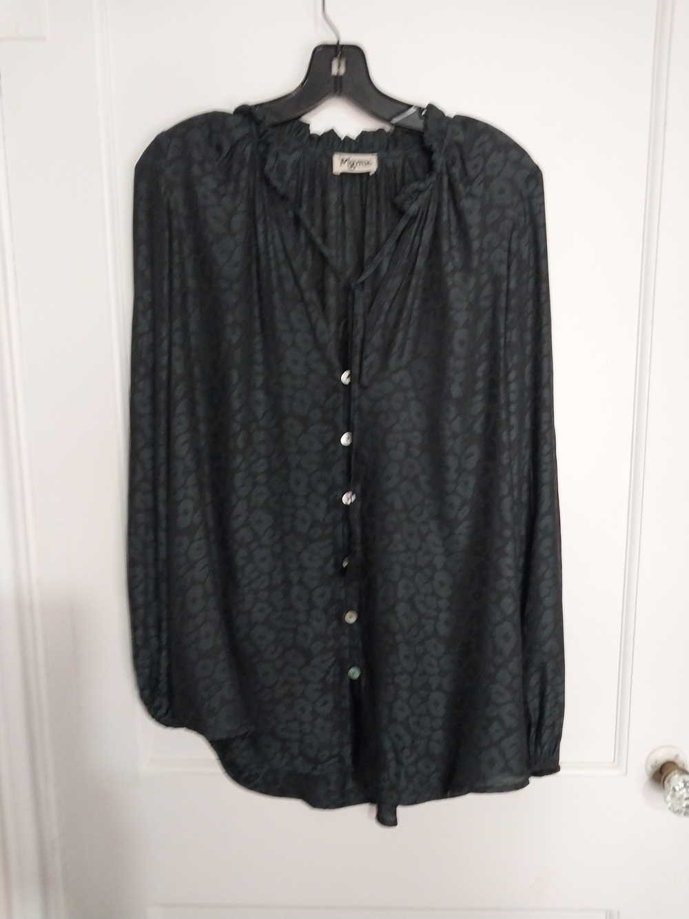 Show Me Your MuMu Black Tunic Black Satin Boho Leopard-Print Size XS